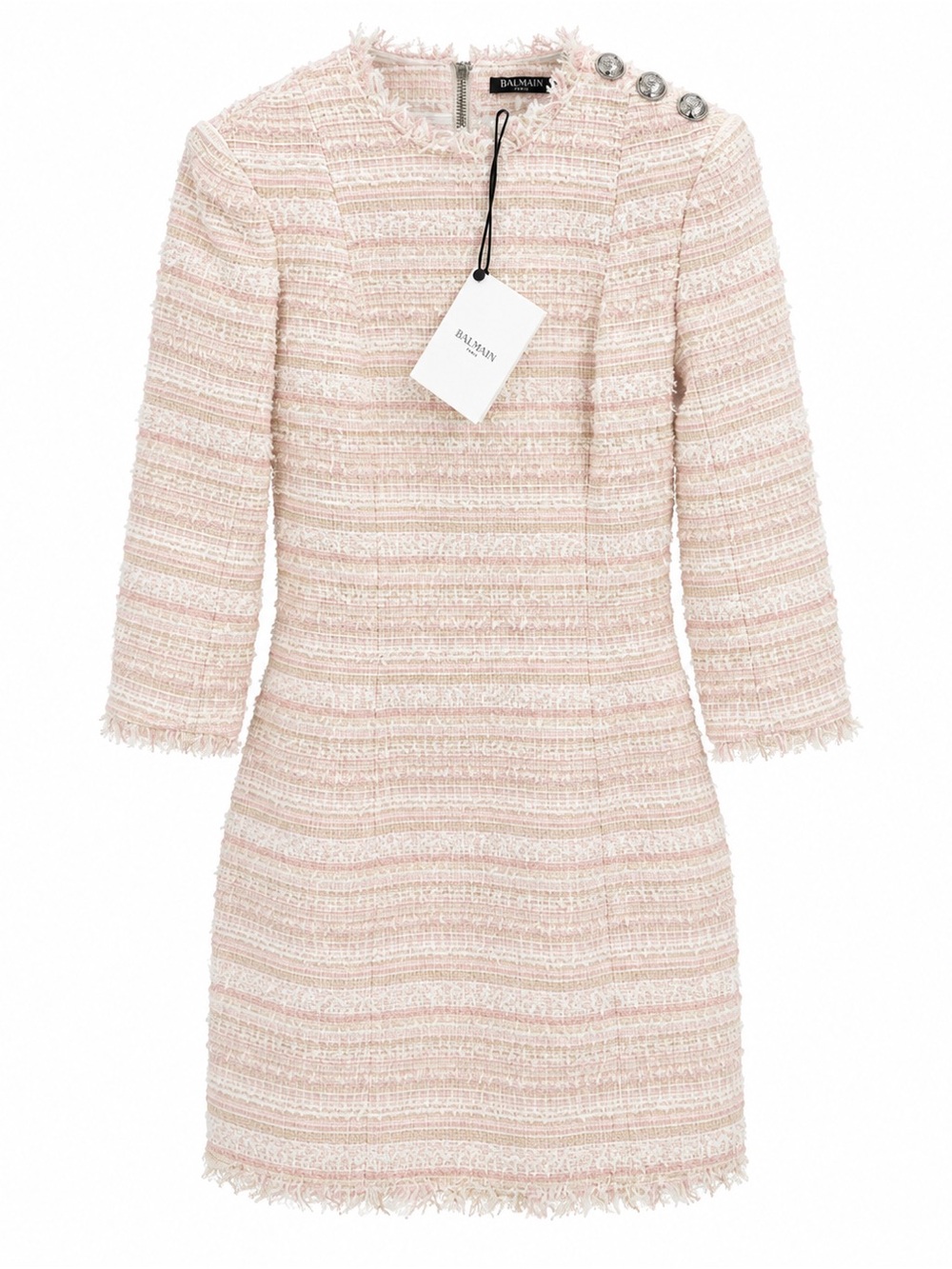 🚩steal Balmain Blush Tweed Mini Dress with Decorative Buttons